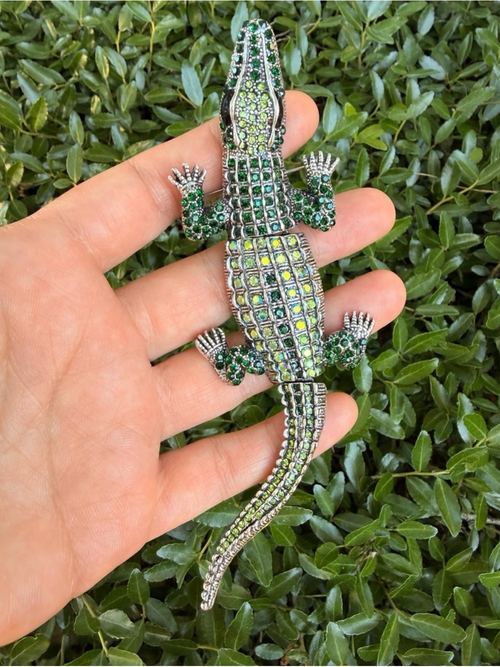 Green Crystal Alligator Brooch Pin - Picture 3 of 4